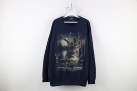 Vintage 90s Streetwear Mens 2XL Distressed Nature Deer Buck Sweatshirt Blue - $69.25