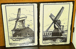 Vintage artwork-two Windmills-Zaanse Schans Netherlands Framed in West Germany  - £11.99 GBP