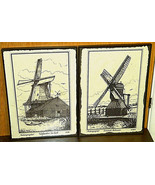 Vintage artwork-two Windmills-Zaanse Schans Netherlands Framed in West G... - $20.51 CAD