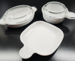 (5) Pc Corning White Coupe Snack Grab It Casserette Bowls &amp; Clear Pyrex ... - $56.30