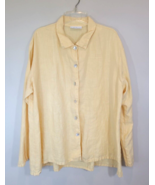 Bryn Walker Natural Linen Short Sleeve Button Front Boyfriend Yellow Shi... - $450.46 MXN