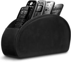 Black Leather Remote Control Holder With 5 Compartments Tv Remote Caddy Storage - £23.42 GBP