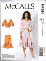 McCall&#39;s M7984 Misses 12 to 20 Crop Top and Skirt Uncut Sewing Pattern - £11.16 GBP