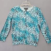 Spenser Jeremy Women Shirt Size S Blue Silk Preppy Leopard Sequin 3/4 Sleeve Top - £9.98 GBP