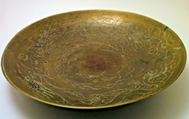 Vintage Chinese Brass Decorative Bowl  Charger Etched  - £21.93 GBP