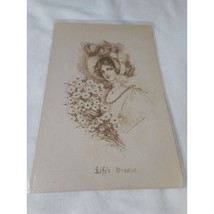 Vintage Postcard woman 1900s unused pretty lady floral Life&#39;s dream Floral - $208.32 MXN