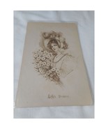 Vintage Postcard woman 1900s unused pretty lady floral Life&#39;s dream Floral - $208.32 MXN