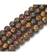 10 Rainbow Lava Beads 11mm Electroplated Stone Round Circle Bumpy Jewelr... - $132.84 MXN