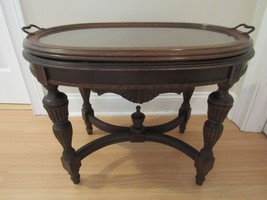 Antique Tea Table Removable Glass Top Tray Early 1900&#39;s Wood Inlay Will Ship!! - £672.37 GBP