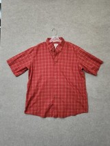 LL Bean Shirt Mens XL Wrinkle Free Brick Red Plaid Button Short Sleeve Cotton - £19.72 GBP