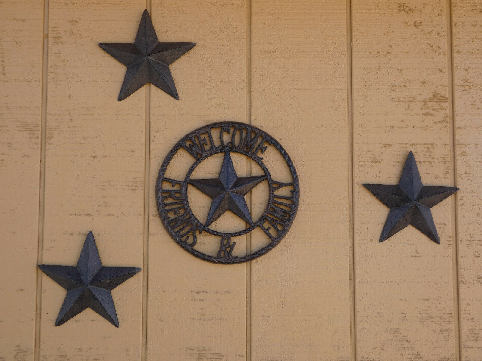 4 pc Set 3 Texas Star +1 Welcome Family & Friends Sign Cast Iron Rustic Western  - $37.01