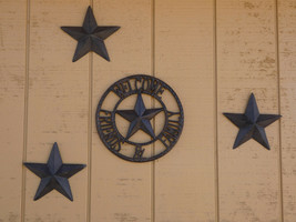 4 pc Set 3 Texas Star +1 Welcome Family &amp; Friends Sign Cast Iron Rustic Western  - £29.58 GBP