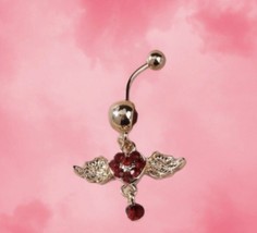 Heart with Wings Belly Bar / Belly Ring - Body Piercing Jewellery - Gold - £8.57 GBP