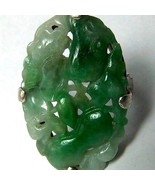 Vintage Solid Sterling Chinese Export Silver Apple Green Jade Jadite Rin... - $625.18 CAD