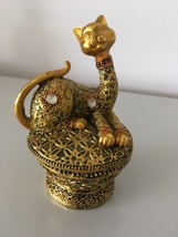 Trinket Box - Gold Jewelled Cat - £9.39 GBP