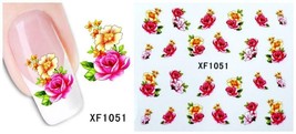 Nail Art Water Transfer Stickers Decal pink yellow white flowers XF1051 - £2.48 GBP