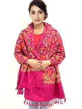 Women&#39;s Kashmiri Pink Color Stole Ethnic Flower Embroidered Wool Shawl C... - £63.14 GBP