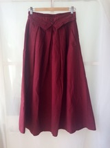 Women Pleated Long Linen Cotton Skirts Outfit Casual Skirt - Burgundy, One Size image 2