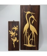 2 Vintage 15&quot; Crane Heron 10&quot; Birds Wood Plaque Wall Art GERMANY boho Bo... - $684.05 MXN