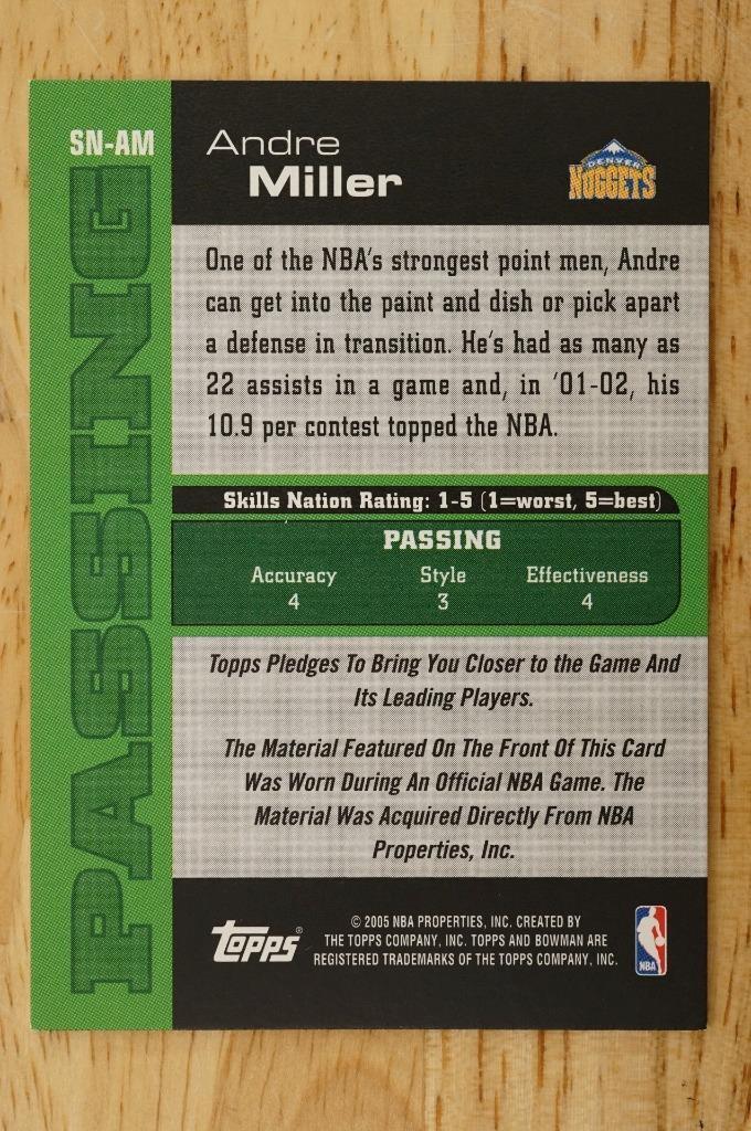 2005-06 Bowman Draft Skills Nation Andre Miller SN-AM Jersey Relic Patch Nuggets Item image 2