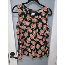 Carole Little Tank 12 Black Floral Print Boho 90s Vintage USA - $18.00