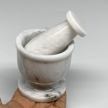 1.44 lbs, 3&quot;x3&quot;, Natural Marble Crystal Pestle and Mortar Handmade, B32571 - £58.37 GBP