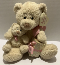 RBI Ron Banafato Cream Plush Bear Mother&#39;s Gift Mom Baby Gift Box Pink Bow 11 in - £9.31 GBP