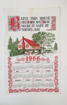 1966 Cloth Wall Calendar Hanging Cottage Bless This House Lord Prayer STAIN - £6.27 GBP