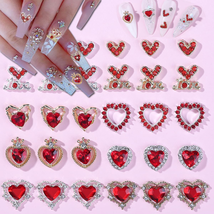 Valentines Day Nail Charms 30 Pcs Nail Art Charms - 3D Red Heart Nail Ch... - $11.03