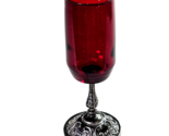 Vintage Ruby Red Wine Glass / Cast Metal Stem &amp; Base 7.5in Gothic Goblet - $18.99