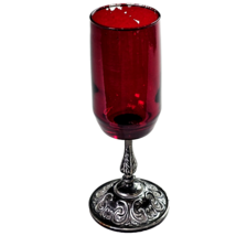 Vintage Ruby Red Wine Glass / Cast Metal Stem &amp; Base 7.5in Gothic Goblet - $18.99