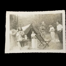 Old Photo Photograph Family Picture Camping Tent Smoking Women Man Men Milk B&amp;W - £11.91 GBP