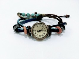 Faux Leather Strands Bangle with Vintage Style Watch and Charm Bracelet 6 Colors - £9.35 GBP