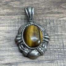 Vintage Silver Tone Tiger&#39;s Eye Pendant Charm Estate Jewelry Find KG - €12,88 EUR