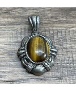 Vintage Silver Tone Tiger's Eye Pendant Charm Estate Jewelry Find KG - $267.67 MXN