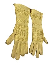 Vintage Crocheted Cotton Gloves Yellow Size Small - £11.79 GBP