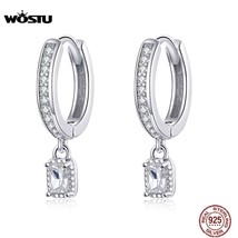 WOSTU Hot Sale 100% 925 Silver Circle Dangle Clear Zircon Earrings For Women Kor - £16.94 GBP