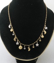 14k Yellow Gold Necklace Sun Moon Stars Milor Italy 4.9g 20&quot; Chain White Gold - £357.09 GBP