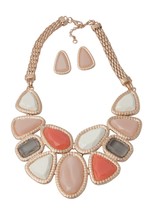 HW Collection Multi-Colored Acrylic Beads Mesh Goldtone Necklace and Earrings, 1 - £21.48 GBP
