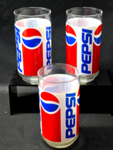 Vintage LIBBEY 1980s Wrap Around 14 Ounce PEPSI COLA 5.5&quot; Glass - Set Of 3 - $18.79