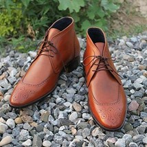 Men&#39;s Brown Medallion Toe Chukka Black Sole Genuine Leather Ankle Laceup... - $149.99+