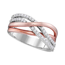 10k White Rose Gold Womens Round Diamond Crossover Fashion Band Ring 1/3 Cttw - £566.34 GBP