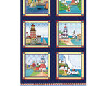 24" X 44" Panel Lighthouses Coastal Cities Blue Cotton Fabric Panel D579.74 - $9.97