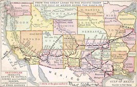 Santa Fe Railroad Transcontinental Route Map 1912 postcard - £5.80 GBP
