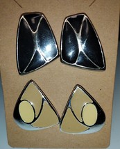 Lot of 2 Sets Metal Fashion Earrings Pierced Ear 1 Inch Enameled - $7.60