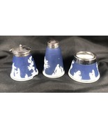 RARE Antique 19ThC Cobalt Blue Jasperware 3Pc Condiment Set By W. Adams ... - $1,495.63 MXN