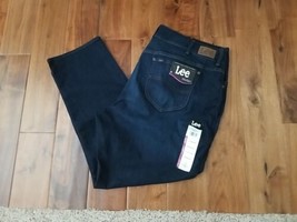 Women&#39;s Jeans Lee Regular Fit Mid-Rise Straight Leg Stretch Dark Blue Sz... - $19.79