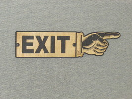 RUSTIC WOODEN EXIT RIGHT FINGER POINTING SIGN MAN CAVE ENTER - $24.95