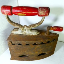 Greece 1950&#39;s Antique FILAKOVO 3 Charcoal Cast Iron With Red Wooden Handle ,Fine - £259.19 GBP