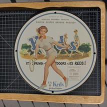 Vintage 1947 U.S Rubber Company&#39;s Keds Porcelain Gas &amp; Oil Metal Sign - £100.22 GBP